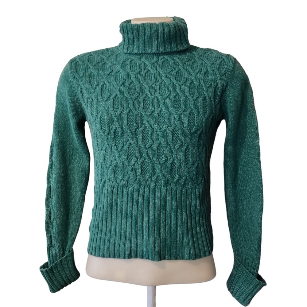 Apt. 9 Sweater Large Women‎ Cabin Core Boho Green Cable Knit Turtleneck Retro L